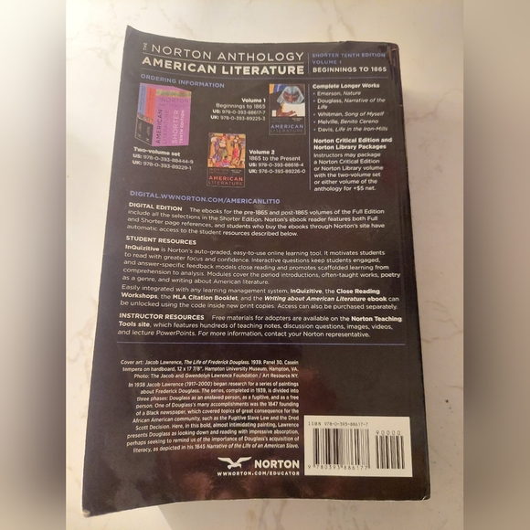The Norton Anthology Beggingings to 1865 Shorter Tenth Edition American Lit. - Picture 2 of 3